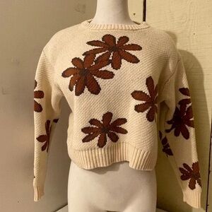 La Hearts Cream and Brown Floral Sweater